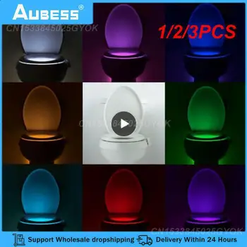 1/2/3ШТ Сензор за движение, тоалетни осветителни тела, USB LED Цвят, акумулаторна батерия, водоустойчива за купата Tiolet, лампа WC Luminaria за баня