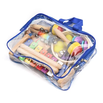 13 БР. детски музикални инструменти, играчки с чанта за носене, цветни дървени ударни инструменти, подаръци за ранно обучение