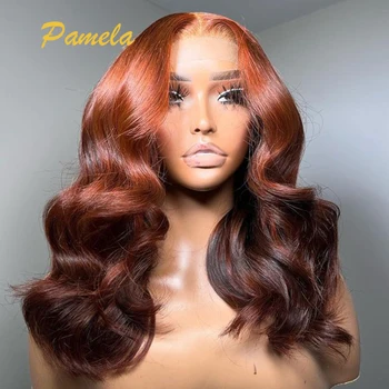 13x6 Омбре Оранжев цвят, Свободни перуки, изработени от човешка коса, с дълбоки вълни, Бразилският Обемна вълна, Прозрачни Перуки от естествена коса на дантели За жени