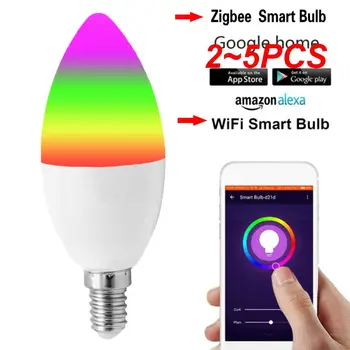 2 ~ 5ШТ Sasha Zigbee E14 E12 Умна Свещ-Лампа RGBCW 5 W Led Лампа Smartthings С Дистанционно Управление, Съвместимо С Алекса