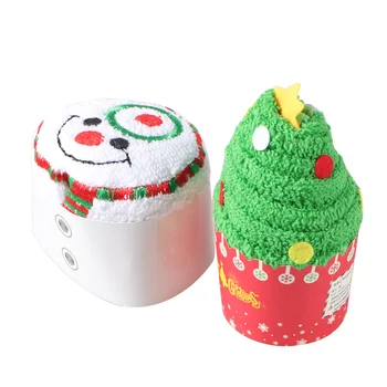2 елемента Творчески сгънати кърпи за ръце, памучен гъба, празнична кърпа за лице за момичета и деца (Коледна елха и снежен човек)