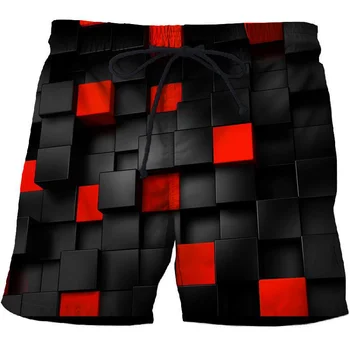 2023 Нова мода Летни мъжки къси панталони с геометричен модел 3D Сърфиране Късите плажни шорти, Мъжки Ежедневни бързо съхнещи Спортни панталони и Бански костюми