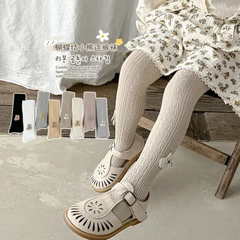 2023 Нова пролет Есен За деца Детски чорапогащник с 3D мечка Памучни чорапогащи за момичета Скъпа зимни дрехи за малките момичета