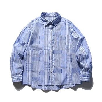2024 Нови каре риза Cityboy splice, мъжки Японски Корейски градинска дрехи, модни свободни ежедневни ризи Оверсайз с дълъг ръкав, блузи