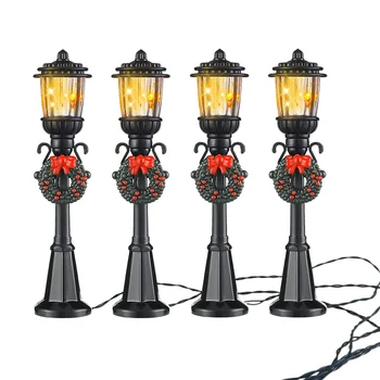 4 бр. Мини Коледен стълб на фенер, лампа за влака, Миниатюра на уличното осветление, декоративни фенери за селски пътеки със собствените си ръце
