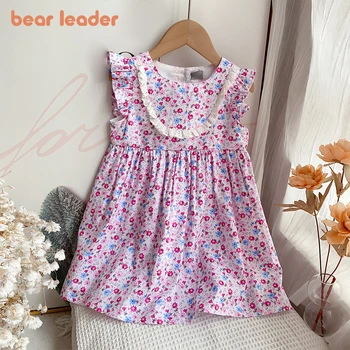 Bear Leader, хубава рокля за малки момиченца, нови летни рокли свързани с деколте, плиссированная детски дрехи, дрехи за момичета с цветен модел, Памучно рокля Vestidos