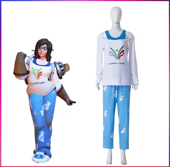 Cosplay Костюм Мей Cos за игри Overwatch, сладка пижама с бяла мечка, с дълги ръкави, пълен комплект сини пижамных комплекти