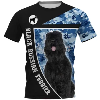 HX Модни Тениски за кучета, Черни Камуфляжные тениски с Руски терьером, 3D Harajuku, Блузи в стил Хип-Хоп с къс ръкав, Мъжки и Дамски Дрехи