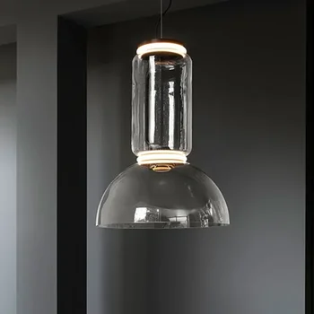 Led висящи лампи с абажуром от скандинавския стъкло, черно с Минималистичен интериор за хол, Трапезария Полилей, Домашен дизайн, осветителното