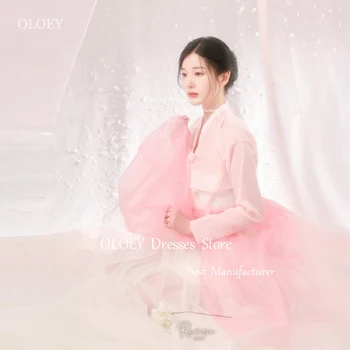 OLOEY Princess Rose Корейското сватбена рокля Ханбок, фотосесии, дълги ръкави, Мек тюл, реколта рокли, облекло за годеж, тържествено събитие