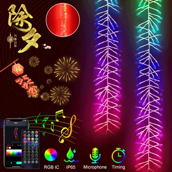 RGBIC Фойерверки Струнни инструменти с Коледни Светлини Китайската Нова Година Клъстер Фойерверки, Светлини Bluetooth Управление на Монтиране на Прозореца Приказни Светлини