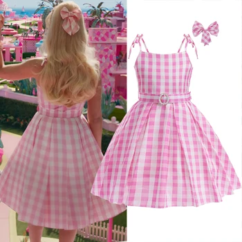 Rose клетчатое рокля на принцеса от филма с лък за момичета, детски костюм за cosplay, ролеви игри, детски празнични рокли за момичета на вси, рокля за рожден ден