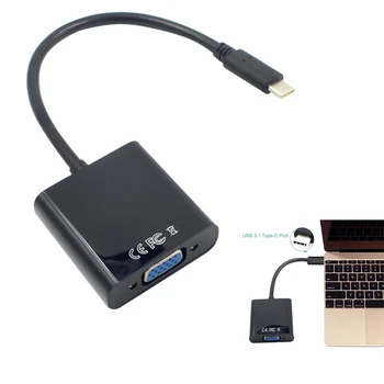 USB-C USB3.1 Type C За кабел-адаптер, VGA Male-VGA Female Преобразувател за пренос на видео 1080P за 12 инча