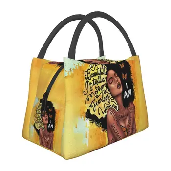 Американската Африканска момиче, Черни жени, които живеят Изолирано чанта за обяд, Разменени хладилник, Термална кутия за bento за работа, училище, храна за пикник чанта за обяд