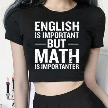 Английски, но математически корейски модерен естетичен графичен съкратен топ за момичета yk2 fairycore, естетична тениска, дрехи