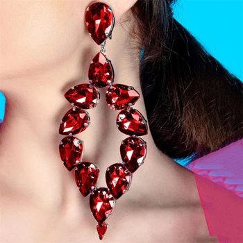 Блестящи червени големи обеци с кристали, бижута, дамска мода, романтична бал, вечерни, выдалбливают кристални обеци, модни бижута и аксесоари