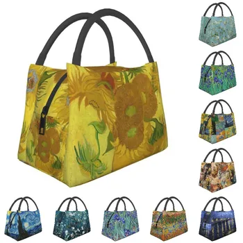 Ваза с дванадесет слънчогледи Изолирани чанти за обяд за жени, Водоустойчиви охладител картини на Винсент Ван Гог Термален обяд-бокс