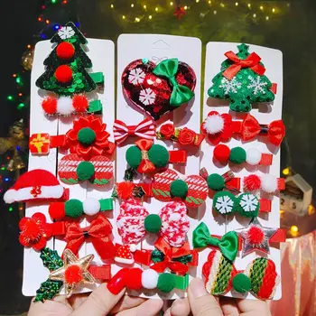 Весел Коледен декор, комплект коледни заколок, звездна детска шнола с пайети, шнола с лък, детски подаръци
