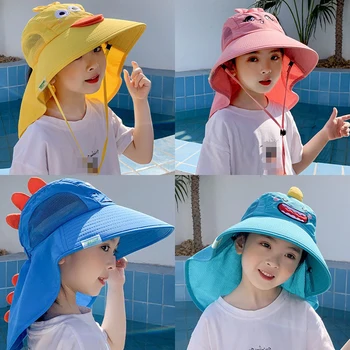 Градинска детска шапка Лятна Детска капак за врата и ушите, с защита от uv Плажни шапки за момчета и момичета Пътна шапка с клапа за деца