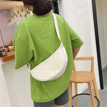 Дамски однотонная нагрудная чанта през рамо с голям капацитет, дамски поясная чанта във формата на полумесец, дамски ежедневни улични скута чанти