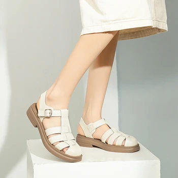 Дамски сандали Baotou 2023, Нови римски сандали в рибарски стил с плоска подметка в стил ретро, Дамски обувки