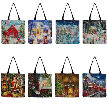 Дамски чанта през рамо с дълга дръжка, Коледна ежедневна чанта-тоут, еко-торбички за еднократна употреба, нови в чантата за пазаруване с принтом Дядо Коледа, преносими
