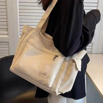 Дамски чанти, холщовая чанта с голям капацитет за студенти, чанта през рамо, проста квадратна чанта-тоут, бежов, черен, зелен