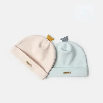 Детска шапка от чист памук унисекс 0-3 месеца, двупластова шапчица-бини, топло Мечка, шапчица за новородено момичета и момчета
