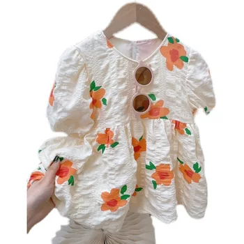 Детски дрехи, гащеризони за момичета, Лятото 2023, Нова пола за малки деца, рокля на принцеса Фея с оранжево цвете