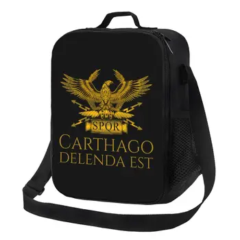 Древна класическа римска история Carthago Delenda Est Latin Quote Изолирано чанта за обяд Golden Eagle Portable Thermal