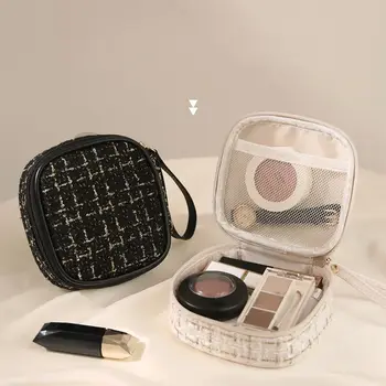 Елегантен дамски решетчатая косметичка, лека квадратна чанта за червило на съвсем малък, очарователен чанта за съхранение във френски стил