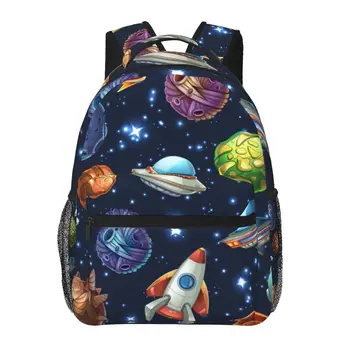 Женски Мъжки раница Комикси Space с планети и космически кораби, Женствена чанта за пътуване, Мъжки раница за лаптоп, чанта за книги