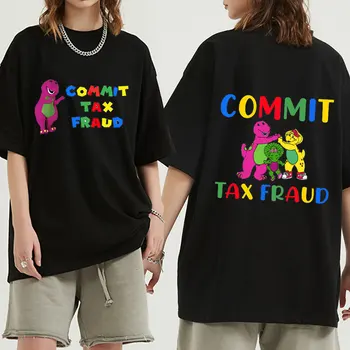 Забавна тениска с данъчните измами, мемета, с динозаври, тениски с двустранно принтом, Мъжки Дамски памучен тениска с къс ръкав, оверсайз