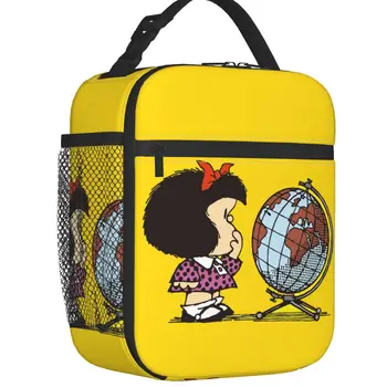 Забавни Аниме Mafalda Термоизолированные чанти за обяд Женски комикси Преносим контейнер за обяд за училище, Многофункционална кутия за храна