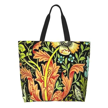 Изработена по поръчка Реколта Холщовая Пазарска чанта William Morris с цветен модел Дамски Преносима Чанта за пазаруване с голям капацитет с текстил шарени Торбички за пазаруване