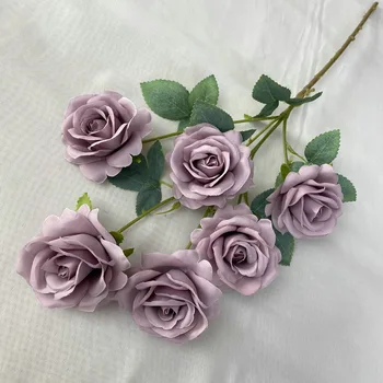 Имитация на клони рози от Изкуствени цветя, Сватбена Сладка Роза Украса от чаено вечеря в ресторант Цвете Шампанско Изкуствен