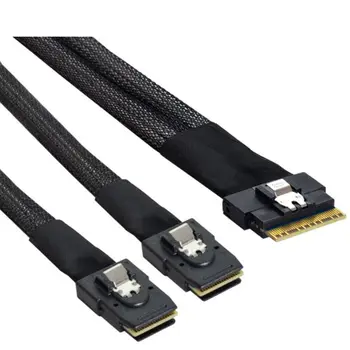 Кабел PCI-E Ultraport Slim SAS 4.0 СФФ-8654 8и 74pin до двойно кабел СФФ-8643 4и Mini SAS