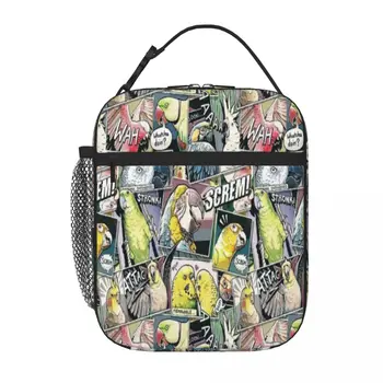 Каре в комикс стил с папагали, Утяжеляющее одеяло, чанта за обяд, чанти за обяд, чанта за обяд, термосумка за обяд