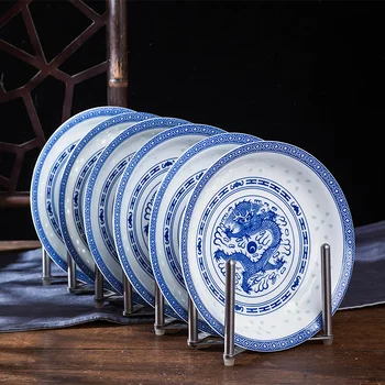 Китайските 8-инчов синьо-бели порцеланови кът, плочи, Керамични реколта табела 