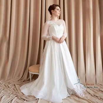 Класическа сватбена рокля за жените 2023 с кръгло деколте и пищни ръкави, лейси апликация, булката рокля от тюл, А-силует, струята, сватбената рокля De Mariée