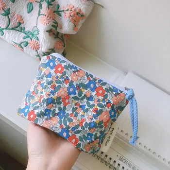 Козметични чанти с цип в японски стил, ретро клатч, косметичка с цветен модел, дамски косметичка от памучен плат за съхранение на козметиката