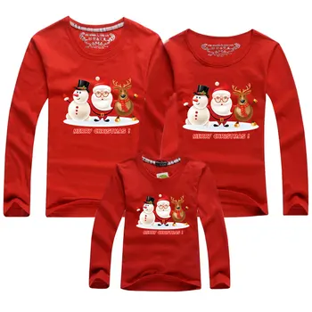 Коледна тениска за възрастни и деца, дрехи за баща, майка, син и дъщеря, памучен облекло с дълги ръкави и анимационни принтом, Коледно облекло за семейството