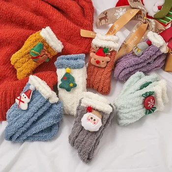 Коледни чорапи За момчета и момичета, детски чорапи-тръбички от коралов кадифе, обемни дебели чорапи за сън с модел от анимационен филм