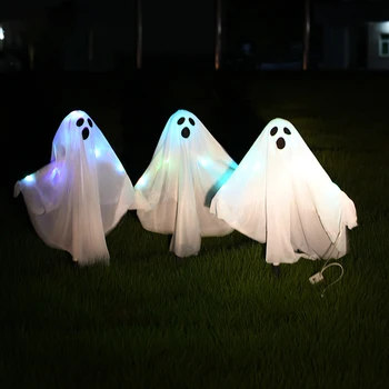 Комплект от 3 теми Призраци Хелоуин Черно Бели поставяне под формата на призрачна земя Цветни светлини за партита Улични барове, за да проверите за декор на къща с духове