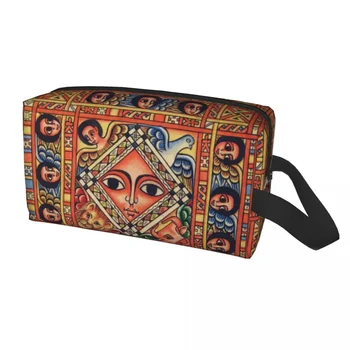 Косметичка Древното изкуство на Етиопия за жени, козметичен органайзер за пътуване, сладко чанта за съхранение на тоалетни принадлежности