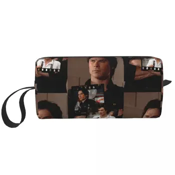 Косметичка за грим The Vampire Diaries Damon Salvatore Колаж за пътуване, козметичен органайзер, чанти за съхранение на тоалетни принадлежности Kawaii Fantasy Film