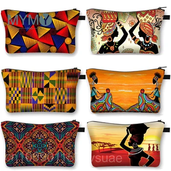 Косметичка с принтом африкански жени, дамски козметични чанти в африканския стил, модни косметичка за момичета, преносими чанти за съхранение на червило за пътуване