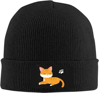 Красиви шапки с анимационни котка, шапки, подходящи за мъже и жени, зимна шапка Kawaii Шапка, топли меки еластични дебели модни възли шапки, черни
