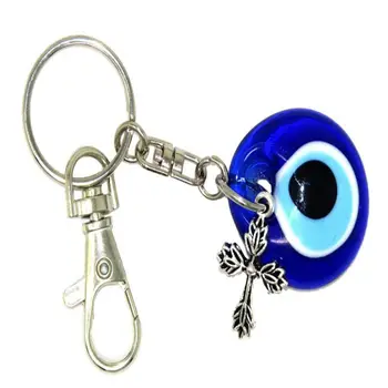 Късмет Синьо Стъкло Ключодържател Дяволски Очи За Ключовете На Ключодържателя с Ключовете От Колата Чанта Реколта Ключодържатели С Кръст Бижута Приятелство НОВА