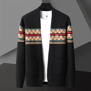 Лека луксозна пролет-есен мъжки ежедневни бизнес модерен дизайнерски качествена жилетка с джоб и принтом, пуловер, топ M-4XL